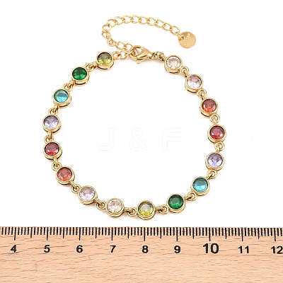 304 Stainless Steel Pave Colorful Cubic Zirconia Tennis Bracelets for Women BJEW-T023-02D-G-1