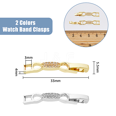 10Pcs 2 Colors Bowknot Rack Plating Brass Clear Cubic Zirconia Watch Band Clasps ZIRC-DC0001-10-1