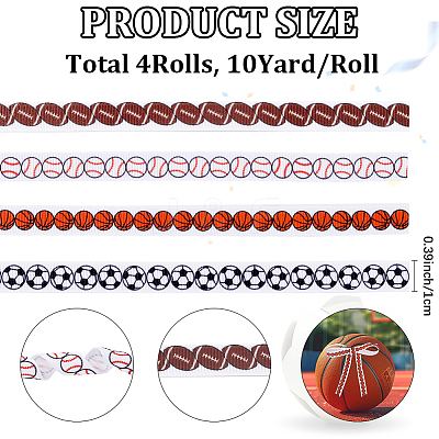 4 Rolls 4 Styles  Sport Ball Theme Polyester Printed Grosgrain Ribbon OCOR-CP0001-21-1