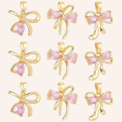 12Pcs 3 Style Brass Micro Pave Cubic Zirconia Pendants KK-BBC0019-52-1