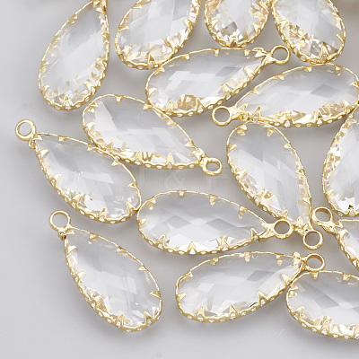 Brass Glass Pendants KK-T035-49-1