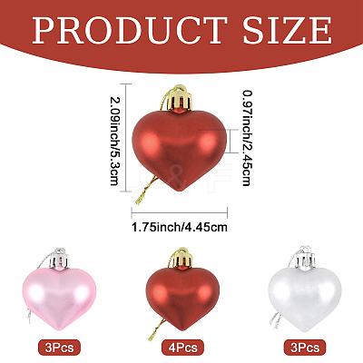 10Pcs 3 Styles Plastic Heart Pendant Decorations AJEW-FS0001-48-1