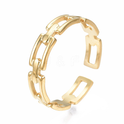 304 Stainless Steel Rectangle Wrap Open Cuff Ring RJEW-T023-70G-1