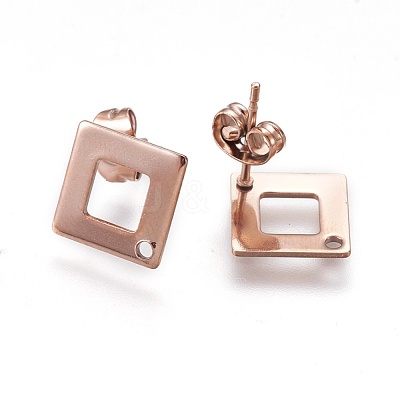 Ion Plating(IP) 304 Stainless Steel Stud Earring Findings STAS-O119-13RG-1
