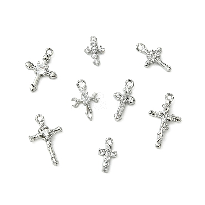 8Pcs 8 Styles Brass Micro Pave Clear Cubic Zirconia Charms KK-CJ0004-22-1