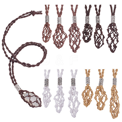 12Pcs 4 Colors Waxed Cotton Thread Macrame Pouch Necklaces NJEW-PH01573-1