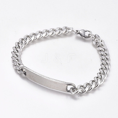 Tarnish Resistant 304 Stainless Steel Curb Chain ID Bracelets X-BJEW-G631-04P-1