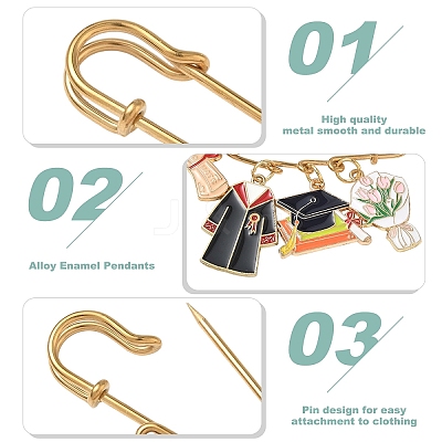 2Pcs Graduation & Tulip Charm Alloy Enamel Safety Pin Brooches JEWB-YW00003-1