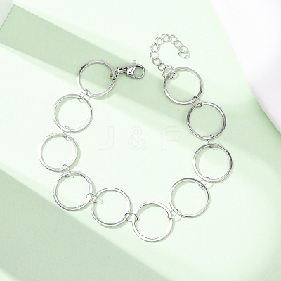 304 Stainless Steel Ring Link Chain Bracelets BJEW-P373-02C-P-1