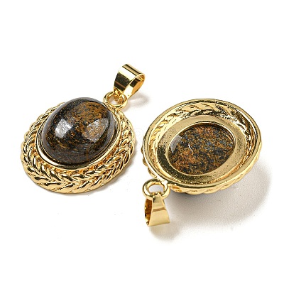 Natural Bronzite Oval Pendants G-B079-02G-02-1