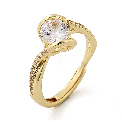 Brass Micro Pave Clear Cubic Zirconia Finger Rings for Women RJEW-U049-01G-1