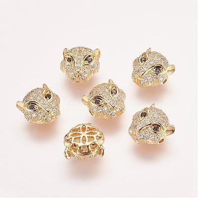 Brass Micro Pave Cubic Zirconia Leopard Beads ZIRC-L007-41G-1