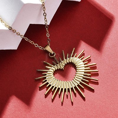 Shining Heart 304 Stainless Steel Pendant Necklaces NJEW-M096-37G-1