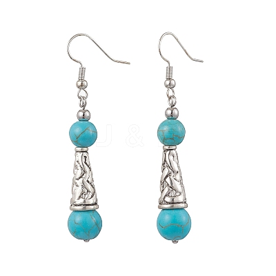Brass Synthetic Turquoise Dangle Earrings EJEW-JE06535-02-1