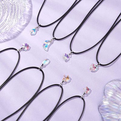 8Pcs 8 Styles Electroplated Glass Heart Flower Moon Pendant Necklaces NJEW-JN05136-1