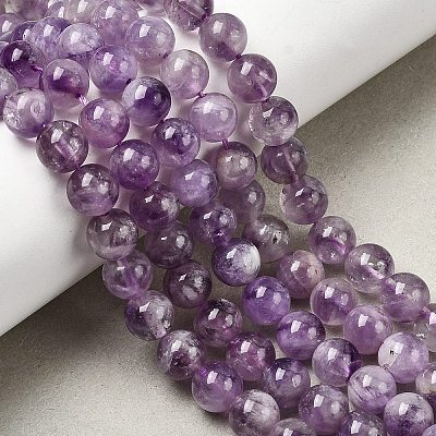 Natural Lavender Amethyst Round Bead Strands G-O134-08-6mm-01-1