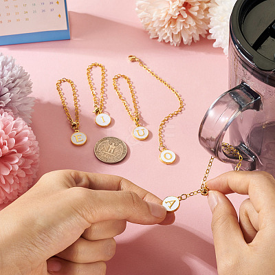 5Pcs 5 Styles Flat Round with Letter Alloy Enamel Wine Glass Charms HJEW-TA0001-14-1