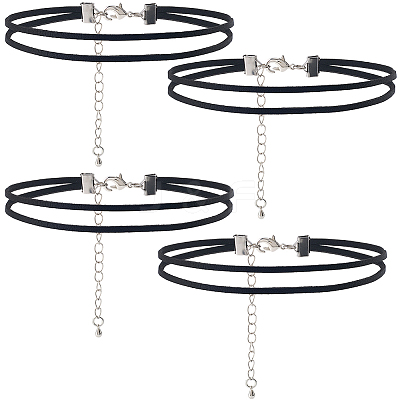 4Pcs Imitation Leather Double Layer Choker Necklaces NJEW-SC0001-68-1