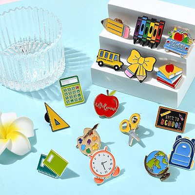16Pcs 16 Styles Back To School Theme Enamel Pin JEWB-CJ0003-60-1