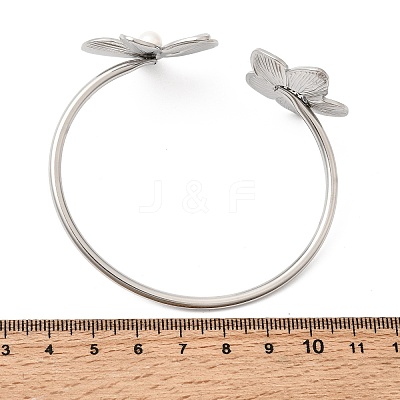 304 Stainless Steel & Plastic Imitation Pearl Cuff Bangles BJEW-Z170-02P-1