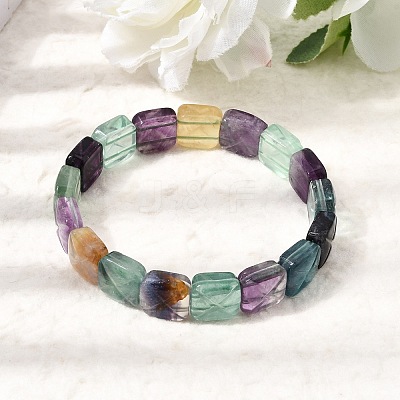Natural Rainbow Fluorite Square Beaded Stretch Bracelets for Women GG-CBA3F02-06-1