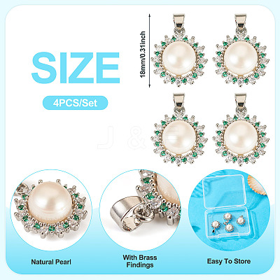 4Pcs Natural Pearl Pendants PALLOY-TAC0182-1