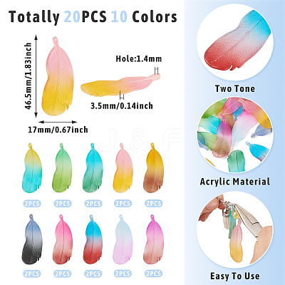20Pcs 10 Colors Two Tone Frosted Acrylic Pendants FACR-TA0001-07-1