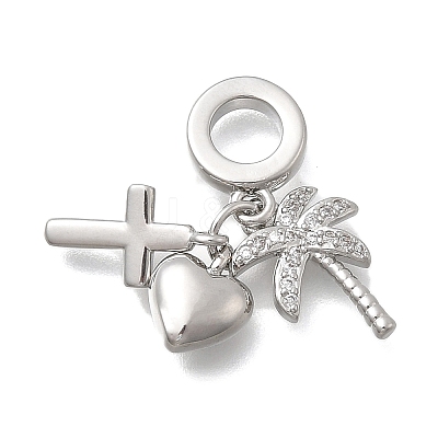 Brass Micro Pave Clear Cubic Zirconia European Dangle Charms KK-D431-033F-P-1