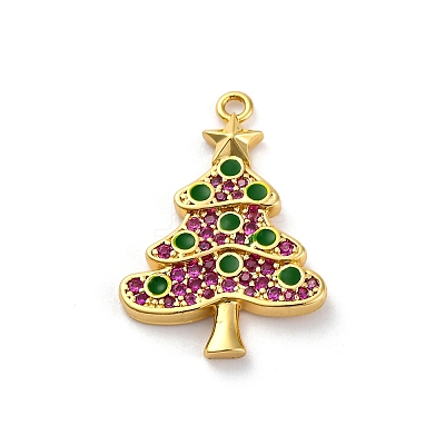 Christmas Series Brass Micro Pave Cubic Zirconia Pendants KK-Q010-01G-06-1