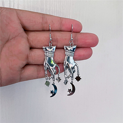 Hand with Moon Alloy Dangle Earrings FS-WG23091-03-1