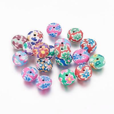 Handmade Polymer Clay Flat Round Beads CLAY-Q217-07-1