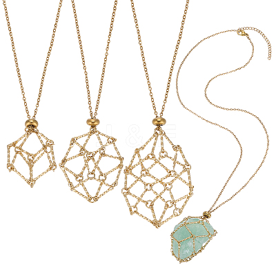 3Pcs 3 Styles Stainless Steel Macrame Pouch Pendant Cable Chain Necklace Making NJEW-BC0001-14G-1