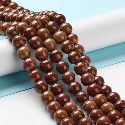 Natural Wood Lace Stone Wooden Jasper Beads Strands G-P516-A02-01-1