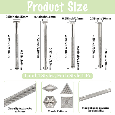 4Pcs 4 Styles DIY Alloy Leather Carving Embossing Tool FIND-BBC0004-28-1