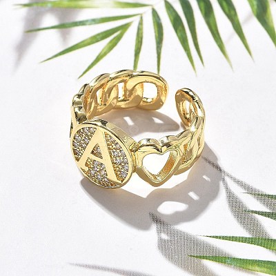 Brass Micro Pave Clear Cubic Zirconia Ooen Cuff Rings for Women RJEW-K289-02G-1