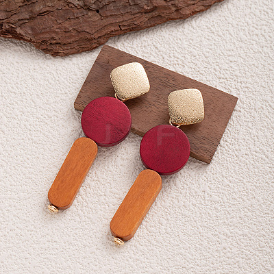 Wood & Iron Dangle Stud Earrings WGBF754-07-1