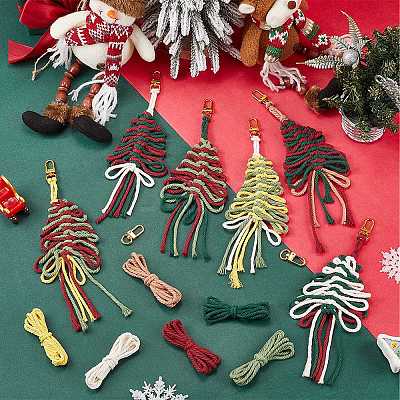 DIY Handmade Woven Cotton Christmas Tree Keychain Making Kits DIY-SC0028-13B-1