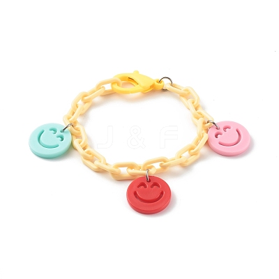 Opaque Acrylic Smiling Face Charm Bracelets BJEW-JB06258-1