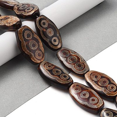 Oval with 3-Eye Pattern Tibetan Style dZi Beads Strands G-NH0001-14B-1