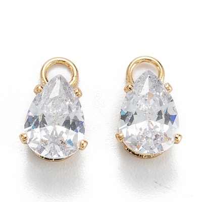 Brass Clear Cubic Zirconia Charms ZIRC-G170-13-1
