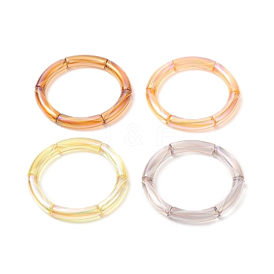 4Pcs 4 Color Acrylic Curved Tube Stretch Bracelets Set for Women BJEW-JB09305-02-1