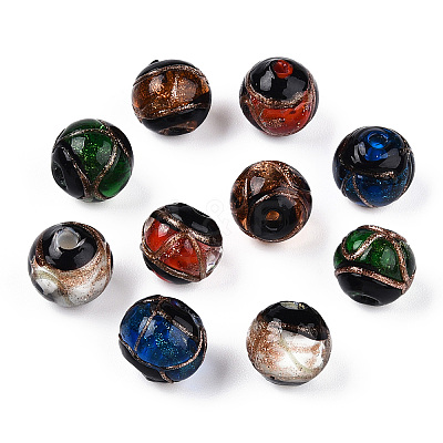 Handmade Gold Sand Lampwork Beads LAMP-T019-8mm-1