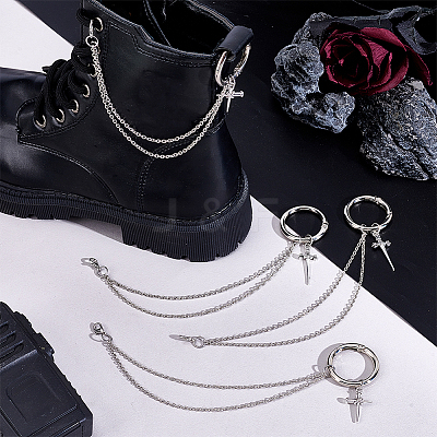 4Pcs 2 Styles Cross Iron Chain Boot Strap Chains HJEW-PH02024-1