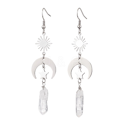 Rough Natural Quartz Crystal Dangle Earrings EJEW-JE05877-01-1