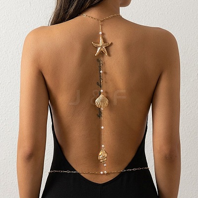 Ocean Alloy & Iron Starfish Shell Shape Back Chain Necklaces for Backless Dress with Imitation Pearl WG9F3AC-02-1