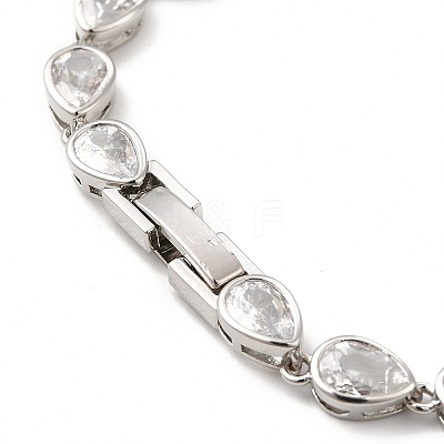 Clear Cubic Zirconia Teardrop Link Chain Bracelet BJEW-E073-03P-1
