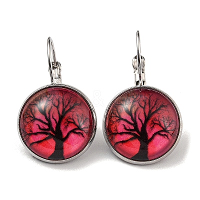 Tree of Life Glass Leverback Earrings with Brass Earring Pins EJEW-Q798-01V-1