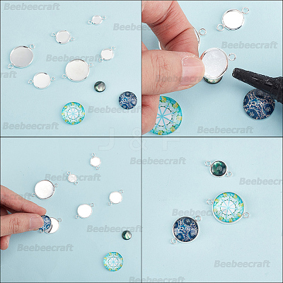 60Pcs 304 Stainless Steel Cabochon Connector Settings STAS-BBC0009-57A-1