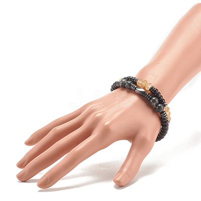 2Pcs 2 Style Coconut & Natural Larvikite & Watermelon Stone Glass Stretch Bracelets Set BJEW-JB07832-1