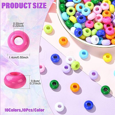100Pcs 10 Colors Opaque Acrylic European Beads SACR-FS0001-51-1